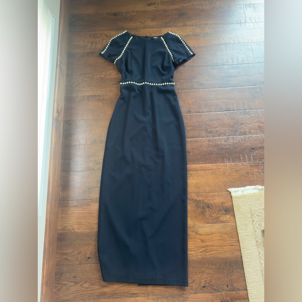 Badgley Mischka Black and pearl Sheath Maxi Dress